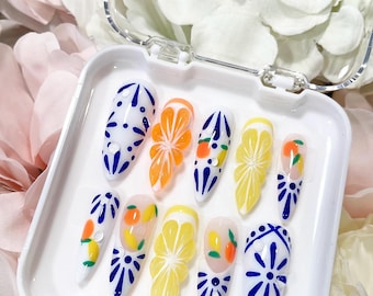 Hand Painted Fruit Tile Press On Nails: Mix and Match French Tip