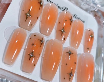 Orange Aura | Handmade Ombré Celestial Press on Nails | Ombré Effect Nails | Airbrush Effect Nails | Press on Nails | customizable nails