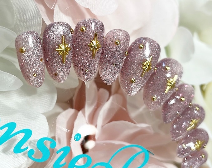 Celestial Cat Eye and Reflective Glitter Press on nails | sparkly nails | dainty 3D nails | magnet nails | short nails | long nails