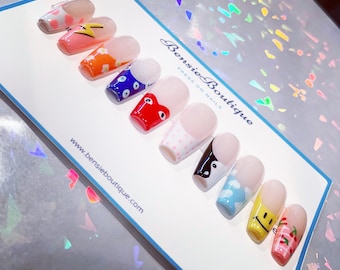KITCHEN SINK | Handmade Mix and Match French Tip | Y2K nails | Mash up Nails | Mismatch nails | Retro nails Customizable base colour