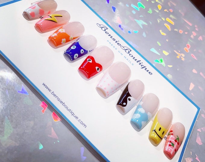 KITCHEN SINK | Handmade Mix and Match French Tip | Y2K nails | Mash up Nails | Mismatch nails | Retro nails Customizable base colour
