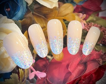 Disco Dancing | Holographic Glitter Fade Ombré | French tips | Holo | Nude nails | press on nails Canada USA