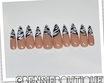 Zebra French Nails | monochrome press on nails