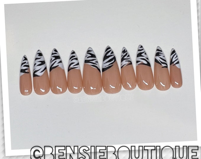 Zebra French Nails | monochrome press on nails