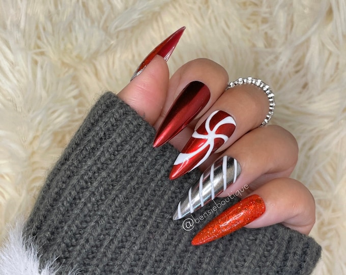 Peppermint Party | Christmas | Holiday | Press on Nails