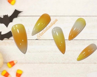 Candy Corn ombré press on nails | Jelly Halloween Nails | spooky nails | extra short to 3XL nails