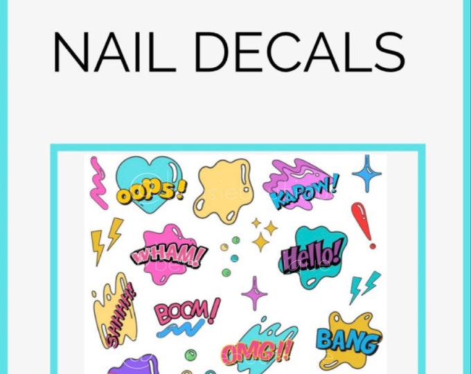 Pop Art Nail Decals 1 | Waterslide Decals | Nail Stickers | Comic Book | Comic Bubble | Phrases | Retro | Call Outs | DIY | Scrapbooking