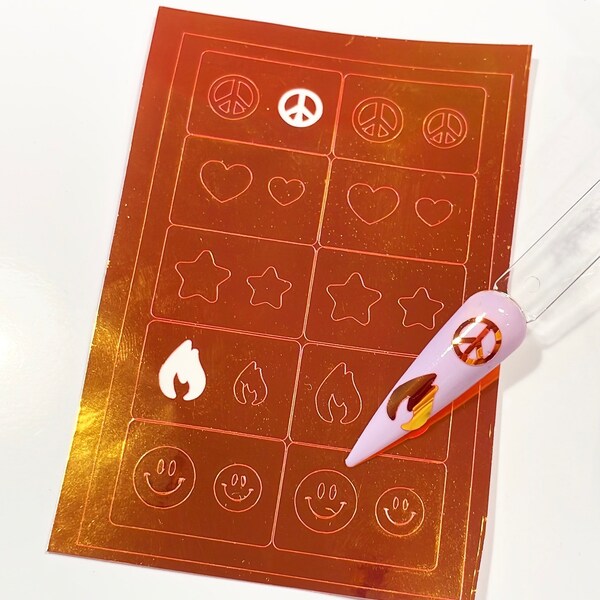 Y2K Mini Vinyl Nails Stickers/Airbrush Stencil | Kiss Cut stickers | DIY Nails | Scrapbooking | Peace sign | Flame | star