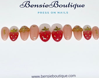 Strawberry Jelly | 3D Nail Art | Strawberry Press on nails | Jelly Nails| Red nails | ombré nails | syrup nails glass nails | press on nails