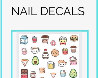 Kawaii Food Pairings Nail Decals | Desserts | Snacks | Burgers | Waterslide Decals | Nail Stickers | Transparent Decals | DIY