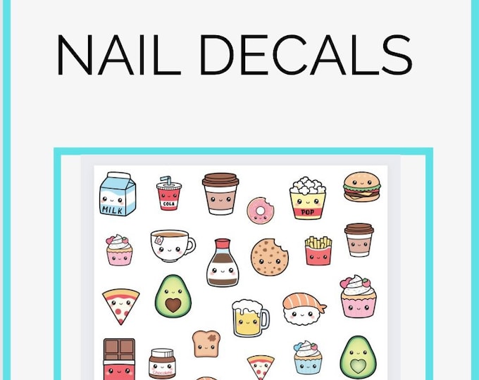 Kawaii Food Pairings Nail Decals | Desserts | Snacks | Burgers | Waterslide Decals | Nail Stickers | Transparent Decals | DIY