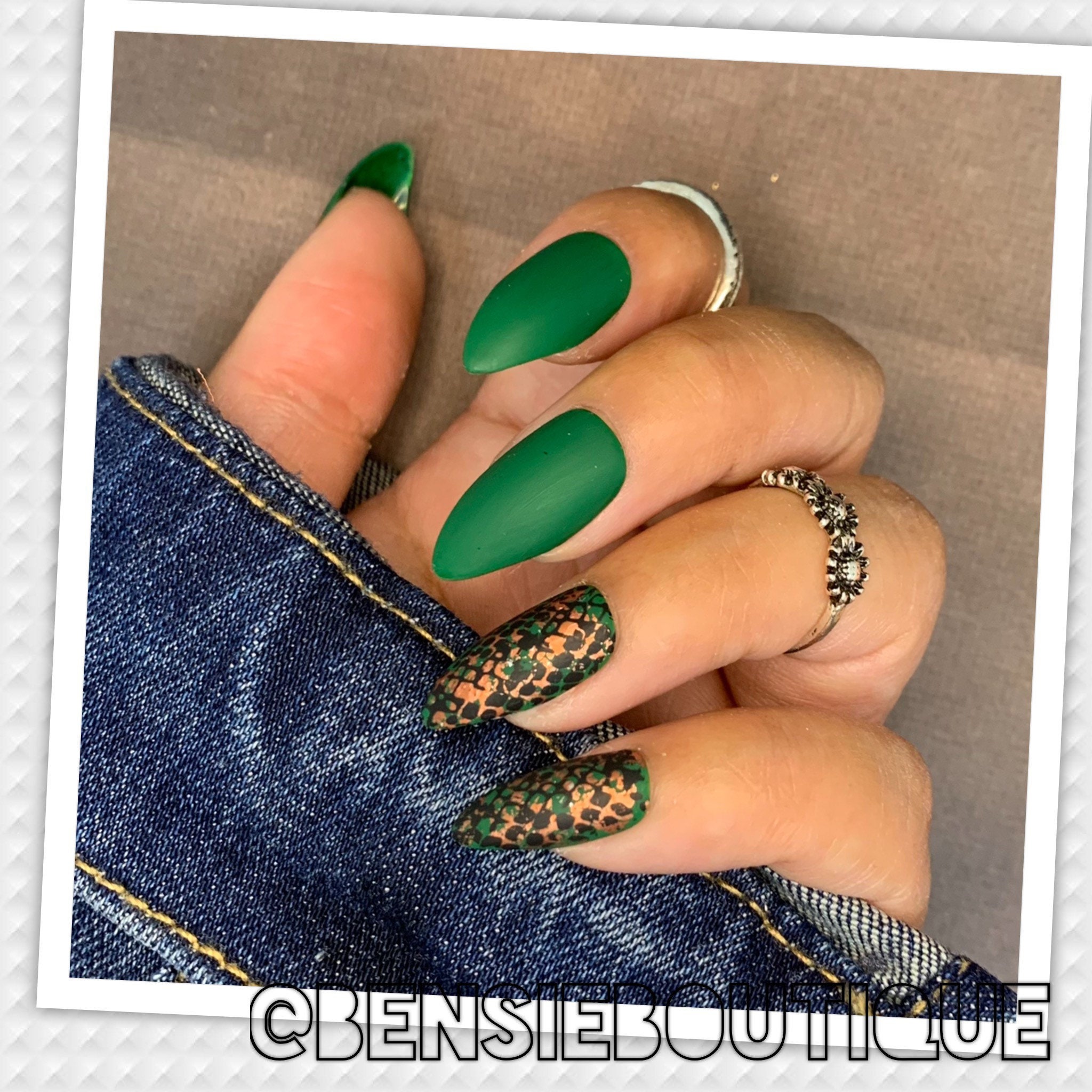 Hiss Hiss | Green and Bronze Snakeskin Press on Nails | glossy or matte