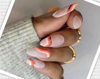 Swirl Wavy press on nails | customizable colours | Abstract | Neon | matte or glossy