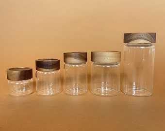 Wood Lid Twist Top Minimalistic Glass Kitchen Storage Glass Container, Glass Jar, Spice Jar, Food Storage/Canister/Kitchen organization