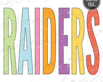 Archivos svg de Raiders coloridos angustiados para Cricut/ Raiders png/ Raiders Decal svg/ School Spirit svg/ Mejores descargas de sublimación/ raider svg