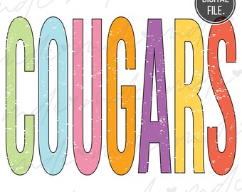 Archivos svg de pumas coloridos angustiados para Cricut / Cougars png / Cougars Mascot svg / School Spirit svg / Cougars mascot svg / Cougars svg