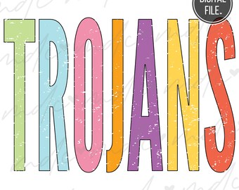 Archivos svg de troyanos coloridos angustiados para Cricut / Trojans png / Trojans Mascot svg / School Spirit svg / Trojan mascot svg / Trojan svg