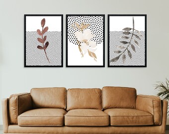 Boho 3 piezas arte de pared imprimible, decoración de pared, descarga digital de arte de pared de mediados de siglo, flores de acuarela, arte de pared imprimible, decoración del hogar