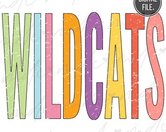 Archivos svg de Wildcats coloridos angustiados para Cricut / Wildcats png / Wildcats Mascot svg / School Spirit svg / Wildcats decal svg