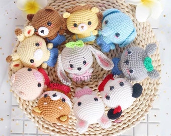 Format XVA uniquement ! 11 Zoo Animals Crochet Doll Keychain, 11 animaux au crochet pour animaux de compagnie. Patron amigurumi PDF. Formats XVA. Anglais