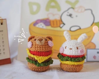 FREE PATTERN Hambearger Tasty Food, Bear Crochet Cheeseburger, Amigurumi Pattern, play food, crochet fast food. English