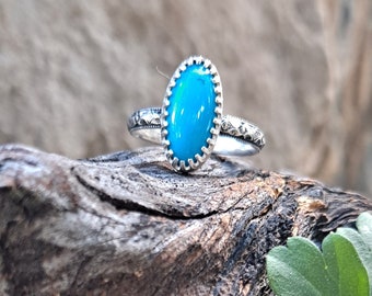 Oval turquoise stackable ring, turquoise ring, floral turquoise ring, sterling turquoise ring, gift for her, boho ring