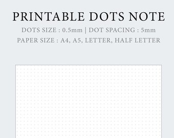Minimalist Dot-Grid Note Paper Printable : A4/A5/Letter/Half Letter, Instant Download