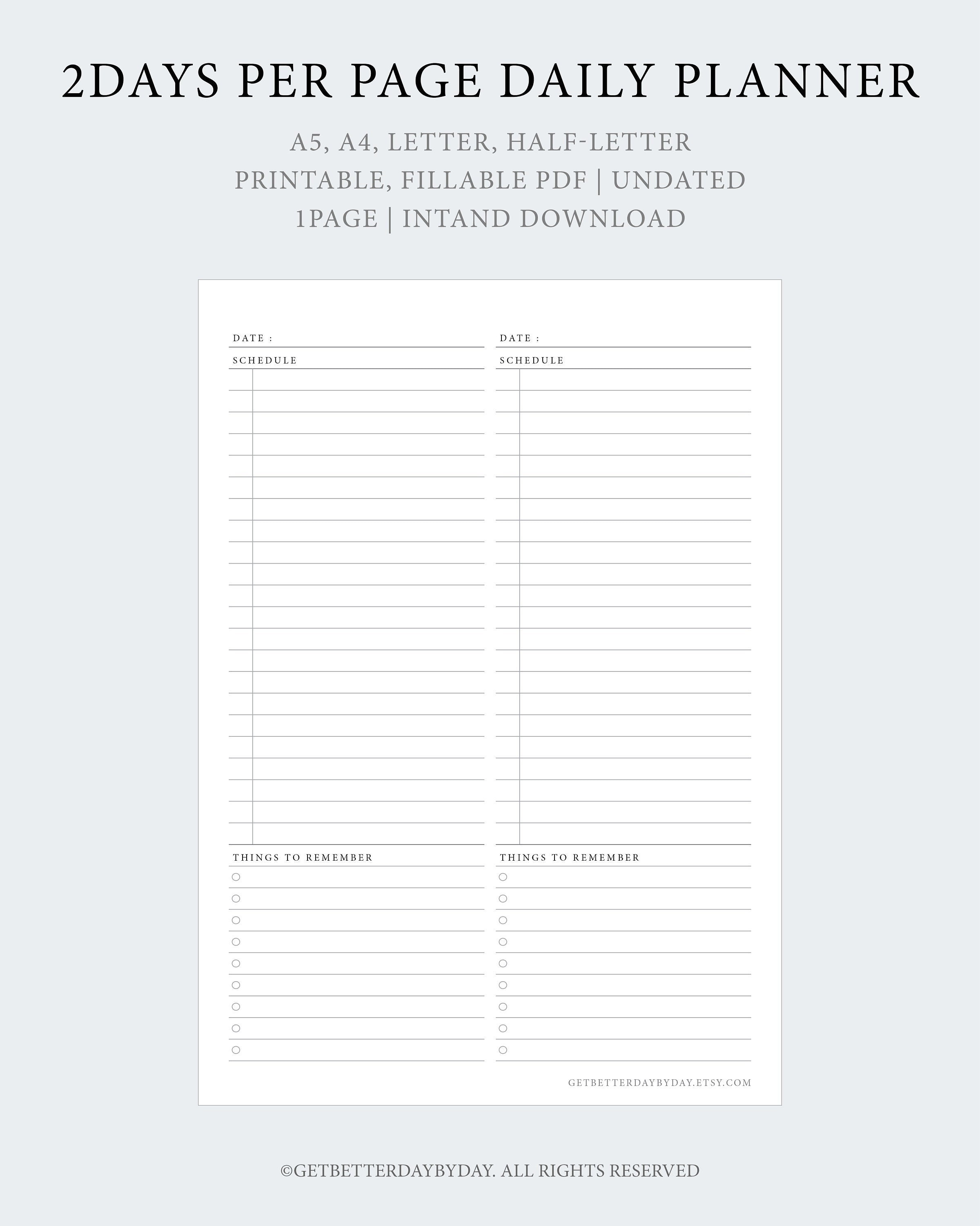 Daily Planner for 2 Days per Page | Minimalist Time Management ...
