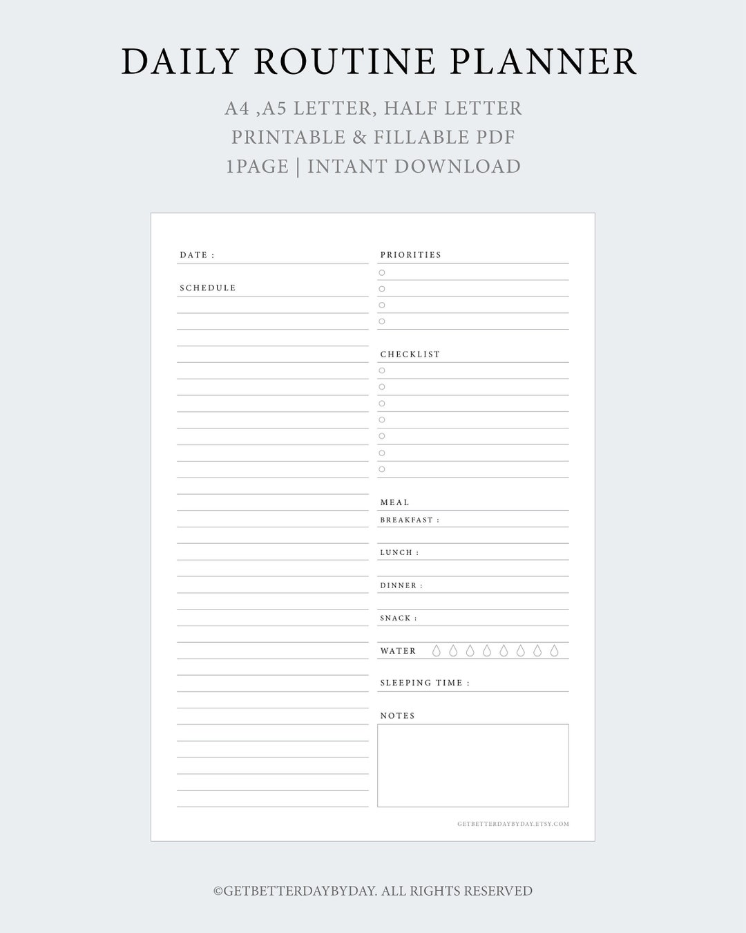 Fillable Routine Daily Routine Planner_undated Printable Planner_fillable Pdf_hourly ...