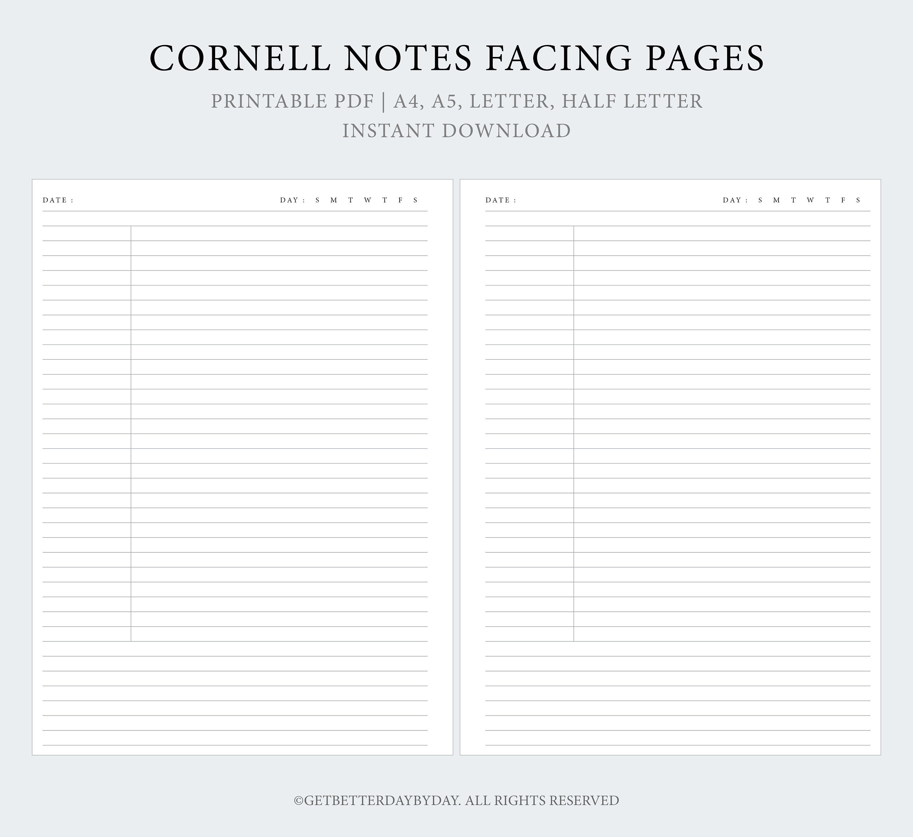 Paper Paper & Party Supplies Printable Cornell Notes_Facing Pages_Line ...