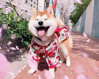 Kimono Pet Costume Robe | Wafuku Japanese Style Floral Print Dog Cat Cosplay | Cute Pet Dress Shiba Inu | Wedding Birthday Holiday Gift