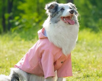 Pink Yellow British Style Dog Raincoat, Light Weight Waterproof Hoodie Jacket, All Season Wear Large dog Clothes puppy Outdoor Christmas