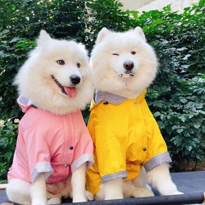 Pink Yellow British Style Dog Raincoat, Light Weight Waterproof Hoodie Jacket, All Season Wear Large dogs Clothes puppy Outdoor Christmas image 3