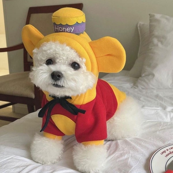 Winnie and Piglet Pet Dog Cat Costume Hoodie | Winter Warm Dog Cute Clothing | Halloween Pet Gift Holiday Puppy Kitten Winnie the Pooh at