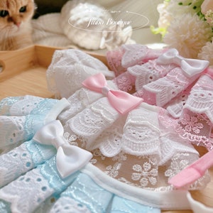 Baby Blue Pink Soft Lace Ruffled Collar Cute Cat Handmade Neckwear ...