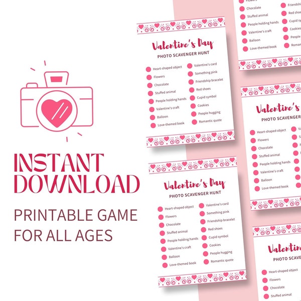 Valentine's Day Photo Scavenger Hunt Game | Printable Activity | Instant Download