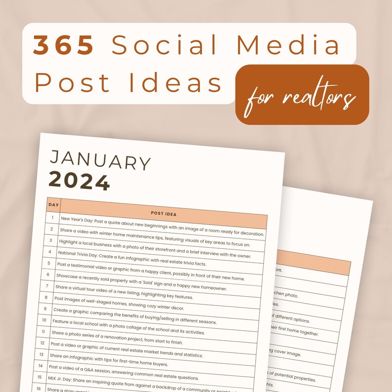 365 Real Estate Social Media Post Ideas Social Media Content Calendar