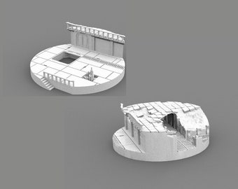 50mm Round Industrial Scenic base set (2 Bases) compatible with Adeptus Titanicus Cerastus Knight bases