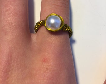 Mother of Pearl Gold Wire Ring Gold Mermaid Ring Mermaid Ocean Ring 21st Birthday Gift For Her Nautical Bridesmaid Gifts