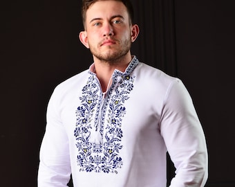 Ukrainian embroidered shirt. Ukrainian clothes. Mens white vyshyvanka. Embroidery stitch. Ethnic shirts Traditional clothing Вишиванка