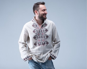 Linen Embroidered Ukrainian Shirt  Men's Vyshyvanka