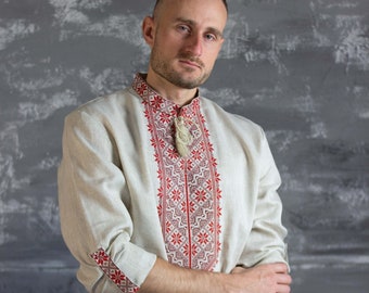 Men's embroidered linen shirt  Ukrainian embroidery