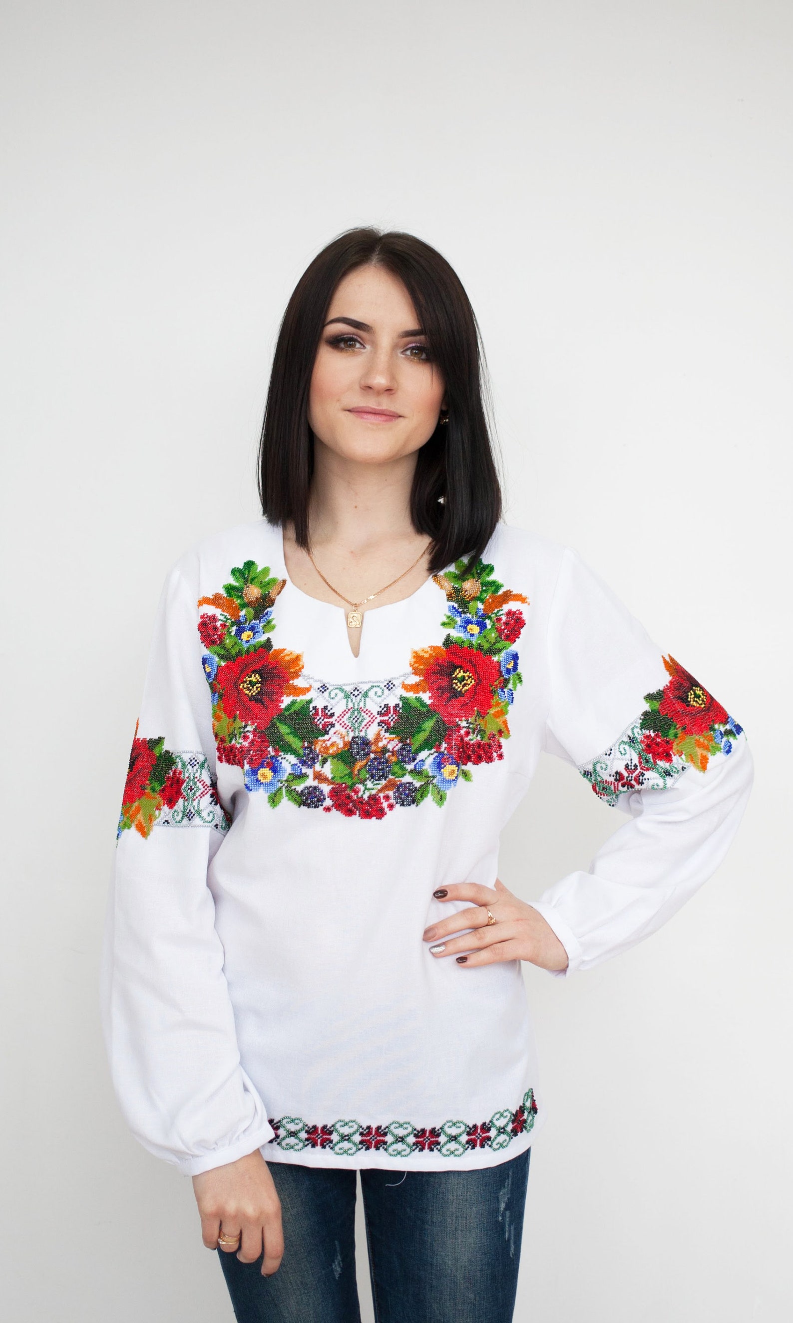 Beads Embroidery Blouse Ukrainian Vyshyvanka Hand Embroidered - Etsy