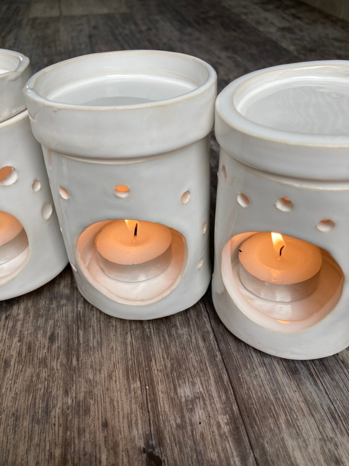 Wax melt burner soft white glaze on white clay 11cm tall Etsy