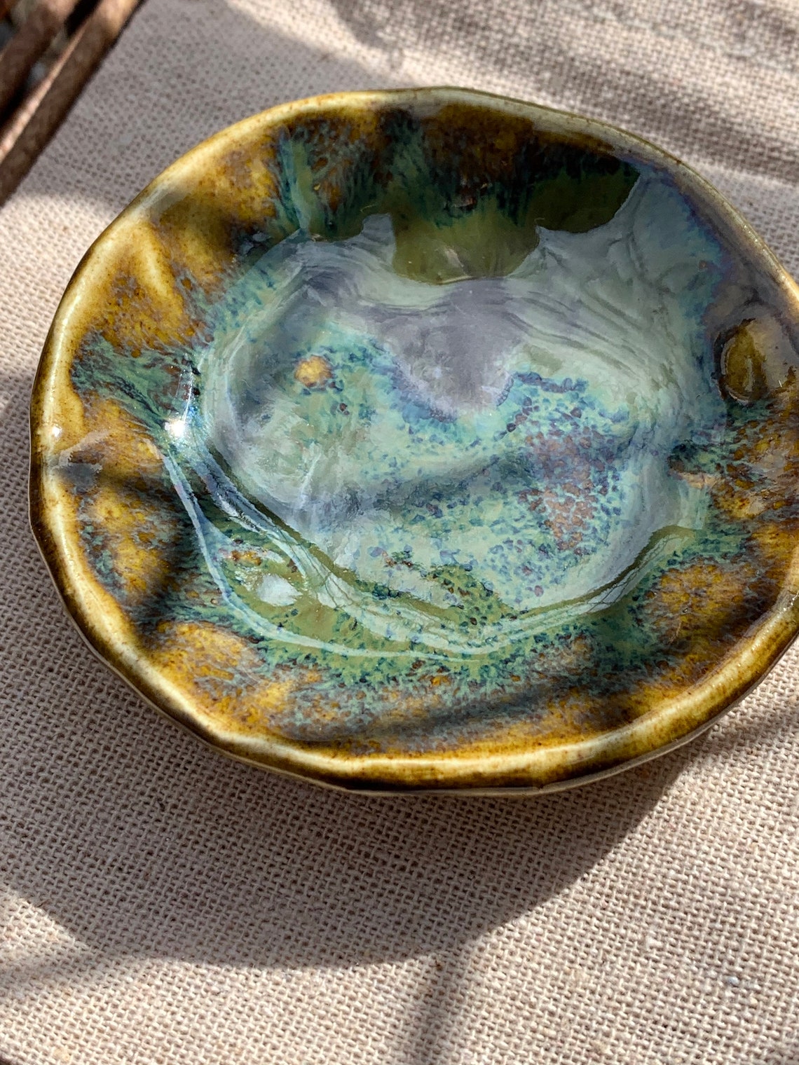 Handmade ceramic jewellery trinket dish with gloss green Etsy