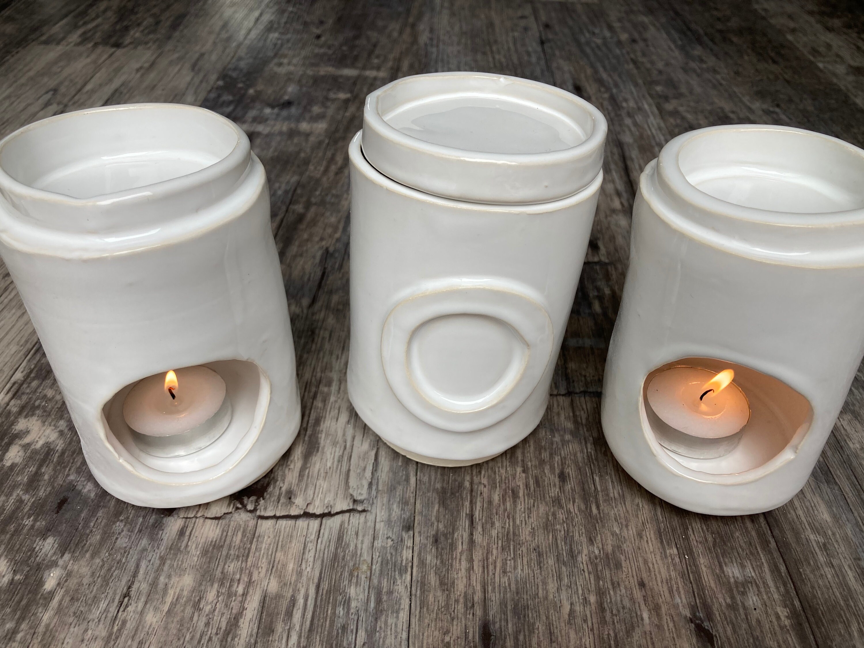 Wax melt storage container soft white glaze on white clay Etsy