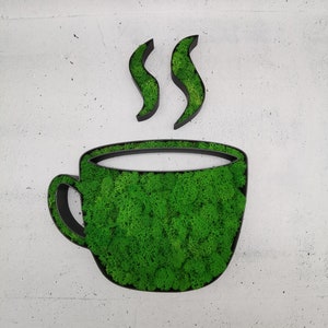 Xícara de café cheia de musgo, decoração de parede de xícara de café, imagem de musgo, placa de bar de café, placa de arte de parede de bar de chá