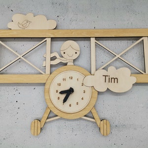 Orologio da parete orologio da parete aereo regalo battesimo regalo nascita decorazione da parete cameretta bambini con nomi individuali Orologio da parete 3D personalizzabile