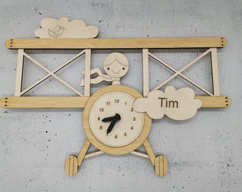 Wall clock airplane wall clock christening gift birth gift children's room wall decoration with individual names 3D wall clock personalizable