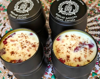 Maya Moon Cacao Candle, Eco-Friendly Soy wax with Cardamom & Vanilla, Relaxing Ambiance Light, Heartfelt Gift Idea